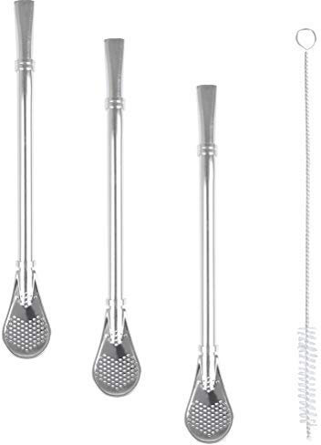 FOCCTS 4 Stück 2 In 1 Trinkhalme Löffel, Edelstahl Strohhälme/Sieblöffel/Teelöffel für Tee, Kaffee, Zitronentee, Saft, Milchshakes, Cocktails