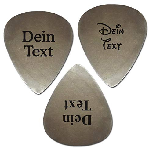 Plektrum 3 Stück, Edelstahl graviert, Plektron mit Wunschtext Name personalisiert, Gravur Plektren Gitarren Pick Lasergravur