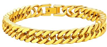 ChainsHouse 18K Real Gold Plated Chain Bracelet Bangle Gift Punk Rock Hip Hop Women Men Jewelry Gold Tone Cuban Chunky Bracelets 8mm 21cm