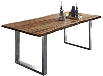 SAM Esszimmertisch 160x85 cm Noah, echte Baumkante, Esstisch aus Akazienholz naturfarben & massiv, U-Gestell in Edelstahl, Baumkantentisch mit 26 mm Platte