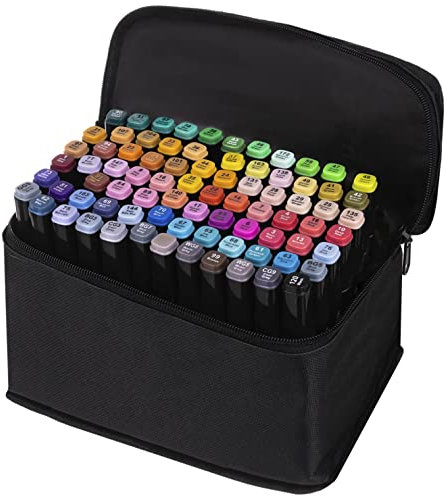 ISO TRADE Twin Tip Textmarker Dual Tip Permanent Sketch Marker 80 Farben für Künstler Erwachsene Kinder Zeichnen Malen Basteln 14185, Menge:80 Stück