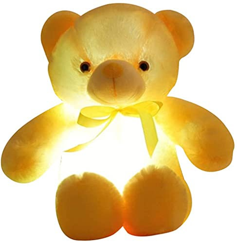 Zinsale Bear Stuffed Animal 7 Colors Light Changing Bear Plush Toy Pillow LED Luminous Night Light for Kids Sleeping (Yellow)