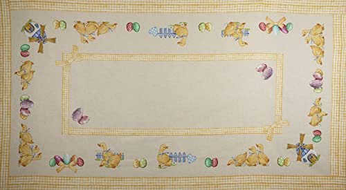 Kt KILOtela - Tela de loneta Estampada Digital - Half Panamá 100% algodón - Retal de 250 cm Largo x 140 cm Ancho | Huevos Pascua, Pollitos - Amarillo, Beige