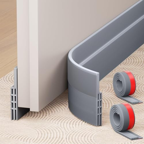 Hojoy 2 Pack Under Door Draft Stopper, Adjustable Door Sweep Anti-Collision Strong Adhesive Weather Stripping Tape Soundproof Draught Stoppers 2 W x 39 L, Gray