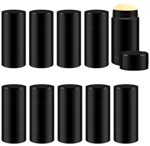 Minsily 10 Stück 75 ml runde leere Deo-Behälter zum Aufdrehen von Füllstäben, Kunststoff-Deo-Behälter, leere Lippenbalsam-Tuben, Buntstift, Chapstick (schwarz)