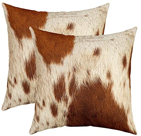 Homemissing Cowhide Throw Pillow Cover 16x16 Soft Cow Fur Pillow Case Cushion Cover for Living Room Western Farm Animal Skin White Black Decorative Throw Pillowcase for Sofa Chair