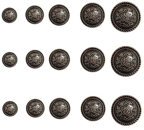 LOREC 50 Stück Trachtenknöpfe Bronze, Metall Knöpfe 5 Stile 15mm 18mm 23mm 25mm 30mm für Blazer, Anzüge, Uniform und Jacke, Vintage