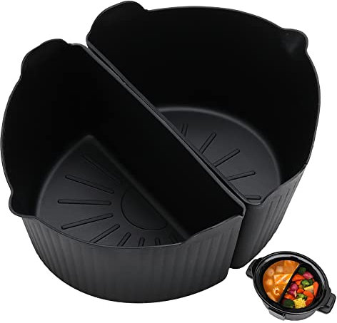 Darbermu Slow Cooker Liner, 2pcs Silicone Slow Cooker Divider Liners for Crockpot 6-7QT, Reusable Cookers Accessories for Home Kitchen (Black)