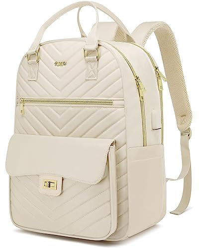 RJEU Rucksack Damen Mit Laptopfach für Uni Business,Tagesrucksack Schulrucksack Mädchen Groß für Arbeit Schule Studium,Lehrertasche Elegant,Beige