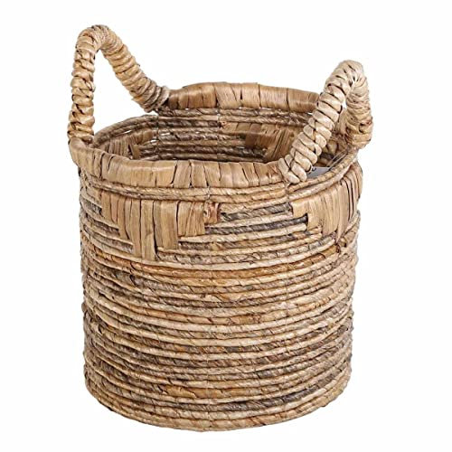 Alya S HAR0025 Panier tressé rond en feuille de bananier tressé naturel Ø 27 cm | Panier à linge polyvalent Boho Chic Panier à linge Panier à fruits et légumes Panier naturel avec anse