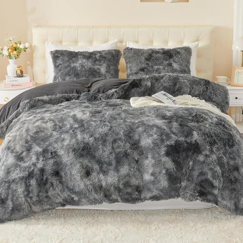 Set di biancheria da letto soffice EMME in flanella, 200 x 200 cm, con copripiumino soffice per letto, biancheria da letto in pile e morbida, copripiumino e 1 federa 2 x (80 x 80 cm), grigio scuro