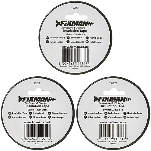 Fixman 192221 Isolierband 50mm x 33m, schwarz (Packung mit 3)