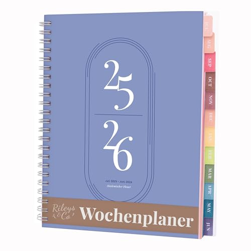 Rileys & Co Wochenplaner 2025, Hausaufgabenheft, Schulplaner | Kalender 2025 2026 Juli 2025–Juni 2026 Terminplaner, Notizen, Doppeldraht, 20 x 15 cm Planner, (Blau, auf Deutsch)