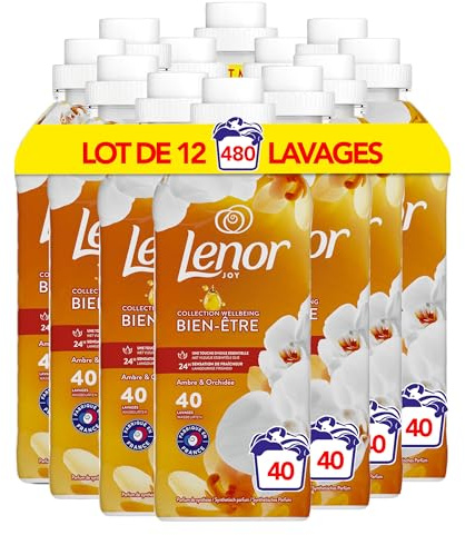 Lenor Adoucissant 40 Lavages, Ambre Et Orchidée, Collection Bien-être, Avec Une Touche d’Huile Essentielle