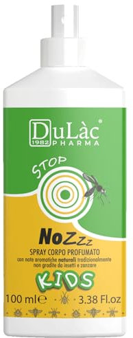 Dulàc - NOZZZ Spray Corpo Profumato per Bambini, 100 ml Spray Antipuntura, Protezione Lunga Durata, Contiene Aloe Vera, Repellente Zanzare e Insetti