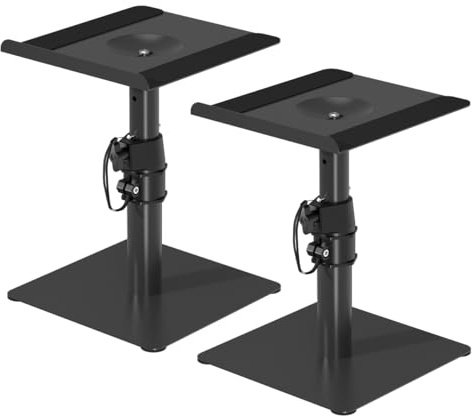 Suptek Universel Pieds Enceintes, Support d'enceinte Autonome pour Bureau, Plateaux de 9,6 x 8,8 Pouces, Réglage de La Hauteur et de l'inclinaison, Supports Audio Universels, Lot de 2, Noir, SDM001T