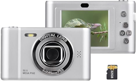 Andoer Cámara Digital Compacta con Tarjeta SD de 32 GB, 1080P 50MP Cámara Digital, Pantalla de 2,4 Pulgadas Cámara de Fotos Zoom Digital 8X, Camara Fotos Digital para Niño, Adulto, Adolescentes