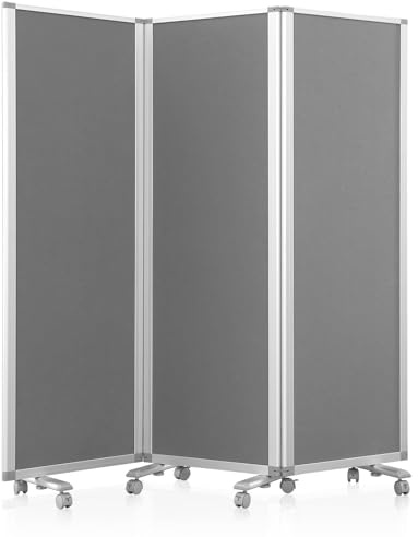 SWANCROWN Folding Office Partition 3-Panel Room Divider 71x71 in, Sliding Privacy Screen Portable Temporary Wall for Cubicle, Studio & Home Office, Soundproof Grey Felt