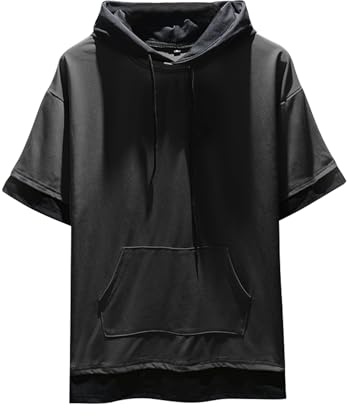 Covisoty Herren Kurzarm Hoodie Baumwolle Farbblock T-Shirt Mit Kapuze