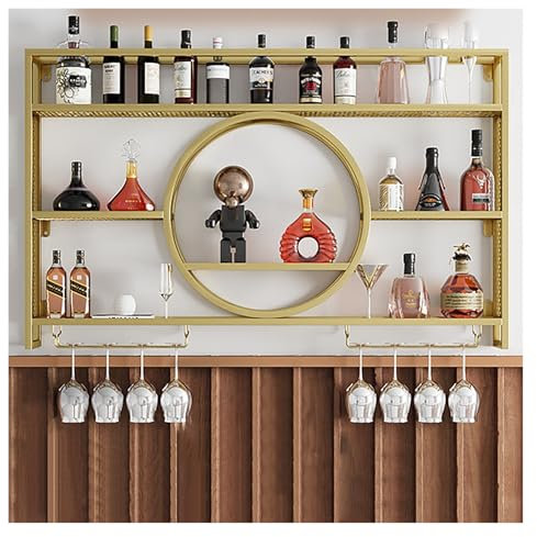 Industriell Wandmontierte Weinregal, Weinregal Zur Wandmontage, Bar Einheit Schwebende Regale, Wandbar Weinregal, Bar Regal, Weinhalter Wand, Barregal, Flaschenregal Für Bars Restaurants Küchen(Gold,1