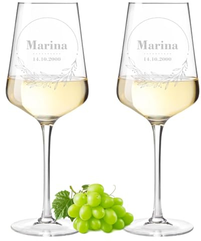 polar-effekt Leonardo Puccini Weinglas 560 ml 2er-Set mit Gravur - Weißweingläser mit Namen - Geschenk zur Hochzeit, Jahrestag und Verlobung - für Frauen und Männer