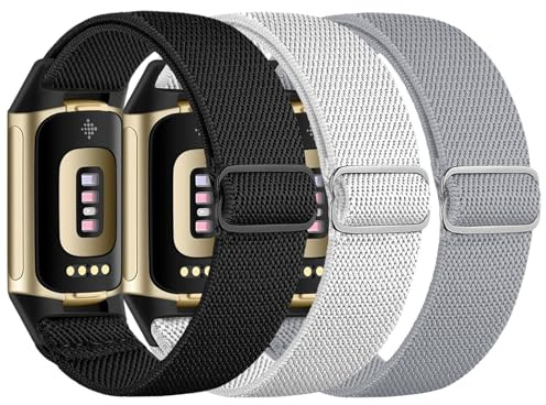 chinbersky Elastiskt armband kompatibelt med Fitbit Charge 6-armband/Fitbit Charge 5-armband, justerbart nylontyg stretchigt ventilerande sportband för Fitbit Charge 6/Charge 5 kvinnor och män, Nylon,