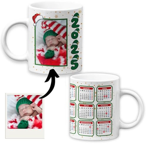 GRUPO DARIK 1 Taza Personalizada con Foto y Calendario - Regalo Original para Parejas, Niños y Aniversario - Taza Personalizada Año Nuevo 2025 Accesorios y Decoración de Cocina (1)