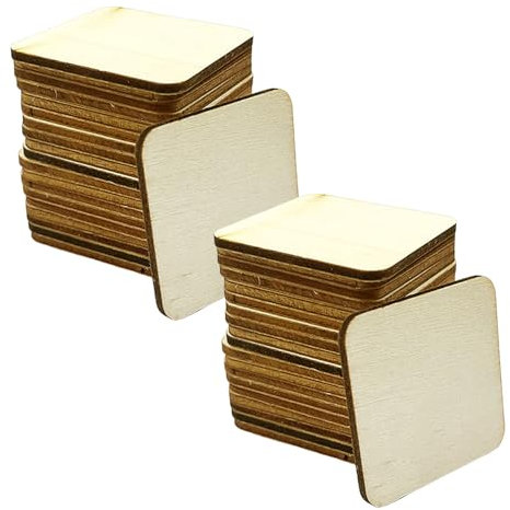 60 Pieces of Square Wood Chips, Painting Wooden Boards, DIY Wooden Crafts, 4 * 4Cm Wood Chip Decoration, Craft Wood Chips