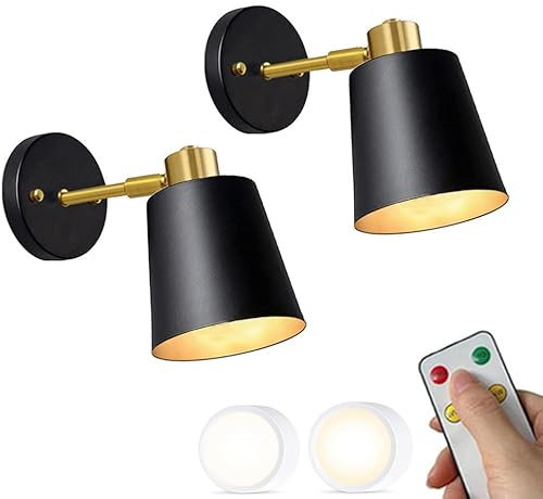 Juego de 2 apliques de pared modernos de mediados de siglo, lámpara de pared inalámbrica a batería con bombilla LED remota, lámpara de pared inalámbrica recargable para dormitorio, cabecera, sala de