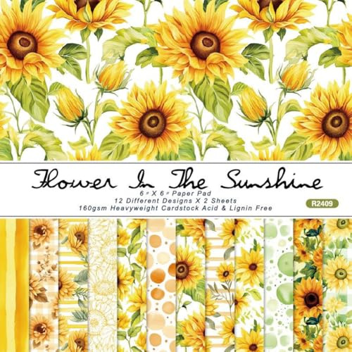 CRASPIRE 24 pz Girasole ScrapbookCarta Fiore Origami Motivo Floreale 6×6 Decorativa Colorata A Faccia Singola Artigianale per Giornale Fai Da Te Sfondo Arte Album}