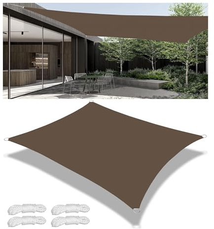 Tenda a Vela Parasole Vele Ombreggianti Impermeabile Rettangolare Vele Parasole da Giardino Protezione Solare Schermo UV con funi di Tensione per Terrazze Balconi Marrone 4x6M