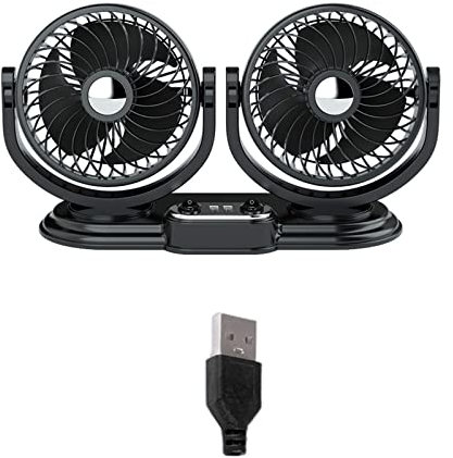 PLCPDM Ventilatore USB 5 V 360 gradi di rotazione per testa grande 2 marce ventilatore auto con 2 porte USB per ufficio cucina