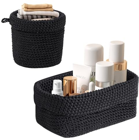 2 Piezas Cestas Almacenaje de Cuerda de Algodón,Juego de Cajas de Almacenaje,Cestas Organizadoras,Cesta Decorativa para Salón, Organización y Almacenaje Para Maquillaje,para Salones, Armarios y Baño