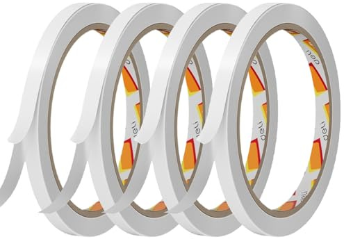 Lunpog Lot de 4 Ruban Adhésif Double Face, Extra Fort Transparent Ruban Adhésif pour Décorations Photo, Enveloppes, 12mm x 10m