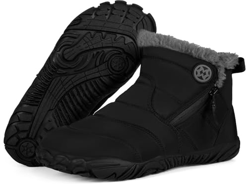 Eagsouni Bottes Barefoot Homme Femme Hiver Chaussures Chaudes Bottines de Neige Minimaliste Confort Boots, Noir, 45 EU