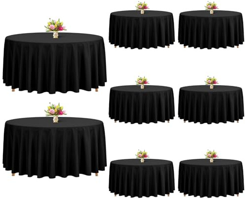 8 Stück Schwarze Runde Tischdecken 228 cm, waschbarer Polyester, für Hochzeiten, Partys & Bankette (Schwarz)