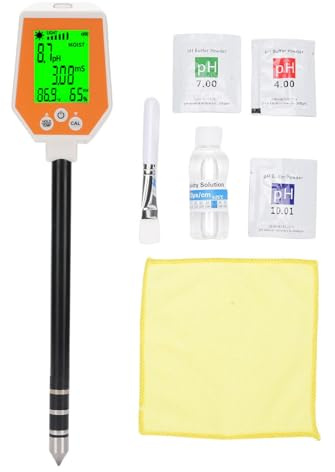 WOHPNLE 6 in 1 Bodentester, digitaler pH -Meter Gartenfarm Rasen Testkit Anlagen Temperatur Sonneneinstrahlung Intensität EC PH -Messgerät für Garten, Rasen, Pflanzenpflege, Farm