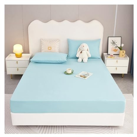 Matratzenauflage Matratzenbezug, Mikrofaser, Wasserdichter Matratzenschoner, Nässeschutz Milbenbezug, Bett Matratzenschutz mit Reißverschluss, für Bett und Matratze(Blau,150x200cm-22cm)