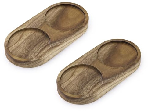 LELE LIFE 2-pack trä salt och pepparkvarn bricka, 6,2 cm (2,4 tum) innerdiameter, trä salt och pepparkvarn hållare skakare stöd för disk, matbord skydd
