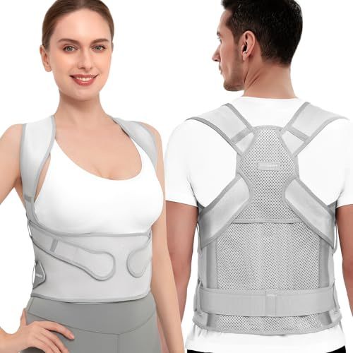 Vicorrect Posture Corrector for Women and Men: Back Brace Support - Shoulders Straightener Relieve Upper Back Pain (Gray, Large)
