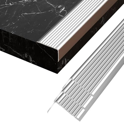 Profilo Angolare per Gradino in 3 pezzi, 100 cm Profilo per Scale in Alluminio, a Forma di Lettera L, per Scale in Legno o Superficie Calpestabile(Argento,W 7 x H 3cm)
