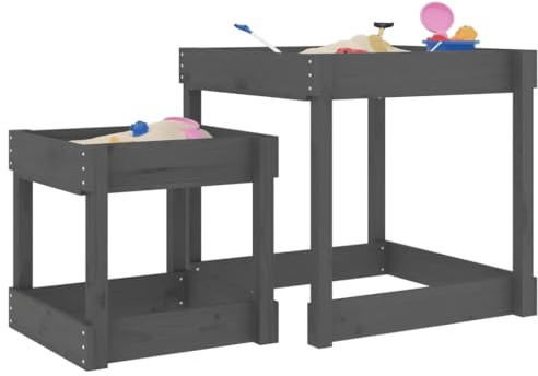 Generico Tavoli Sabbiere 2 pz Grigi in Legno Massello di Pino,Giochi e Giocattoli,Attrezzatura Gioco per esterni-825053
