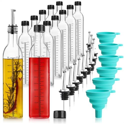 com-four® set da 42 pezzi con bottiglie in vetro da 500 ml graduate, versatori, imbuto e accessori, dispenser pratico per olio, aceto e liquori