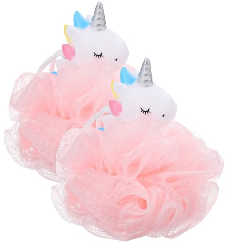 Zerodeko 2 Esponjas de Baño con Diseño de Unicornio para Niñas, Bolas de Espuma Exfoliantes Suaves, Esponjas Vegetales para Ducha, Color Rosa y Claro, Accesorio Infantil para Baño y