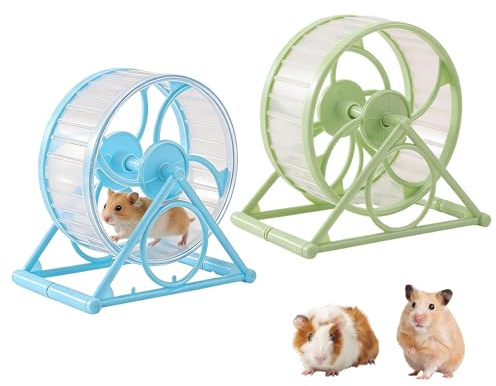 Mtbricey 2 Pieces Silent Hamster Exercise Wheel 5.5cm/2.17in Wide Silent Spinner Running Wheels Dwarf Hamster Wheel for Syrian Hamsters Gerbils Mice and Other Small Pets (Blue+Green)