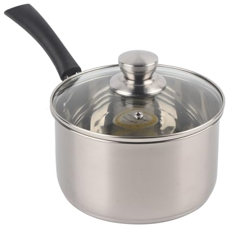 BSLSVGE Pentola per zuppiera Premium da 18 cm in acciaio inossidabile 304 con manico singolo, pentola per latte con coperchio in vetro, per domestica, riscaldamento, latte, uova