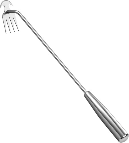LINGMING Désherbeur manuel à 4 dents en acier inoxydable de 40 cm - Outil de désherbage manuel portable pour jardin, pelouse, jardin
