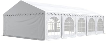 Festzelt Partyzelt 6x10 m Premium, hochwertige PVC Plane 750 N in weiß 100% wasserdicht mit Bodenrahmen