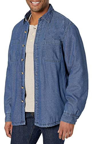 Long Sleeve Sherpa Lined Denim Shirt Jacket, Indigo, XX-Large
