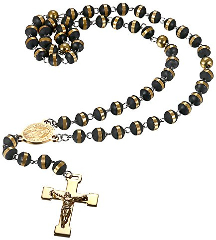 OIDEA Rosenkranz Kreuz Halskette Edelstahl: Katholische Jesus Christus Kruzifix Religiös mit Anhänger Kreuz Kette Schmuck Geschenk für Herren Damen Weihnachten Gold Silber Schwarz Rosegold